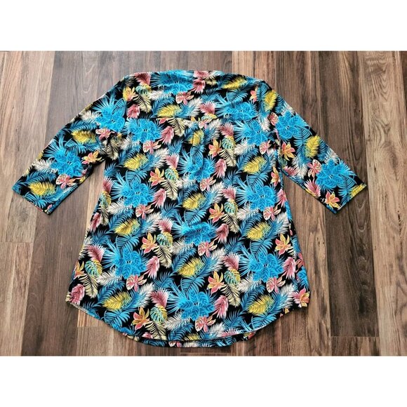 NWOT Serengeti Multicolor Tropical Hawiian Print 3/4 Sleeve Tunic Top Sz L - Picture 4 of 6